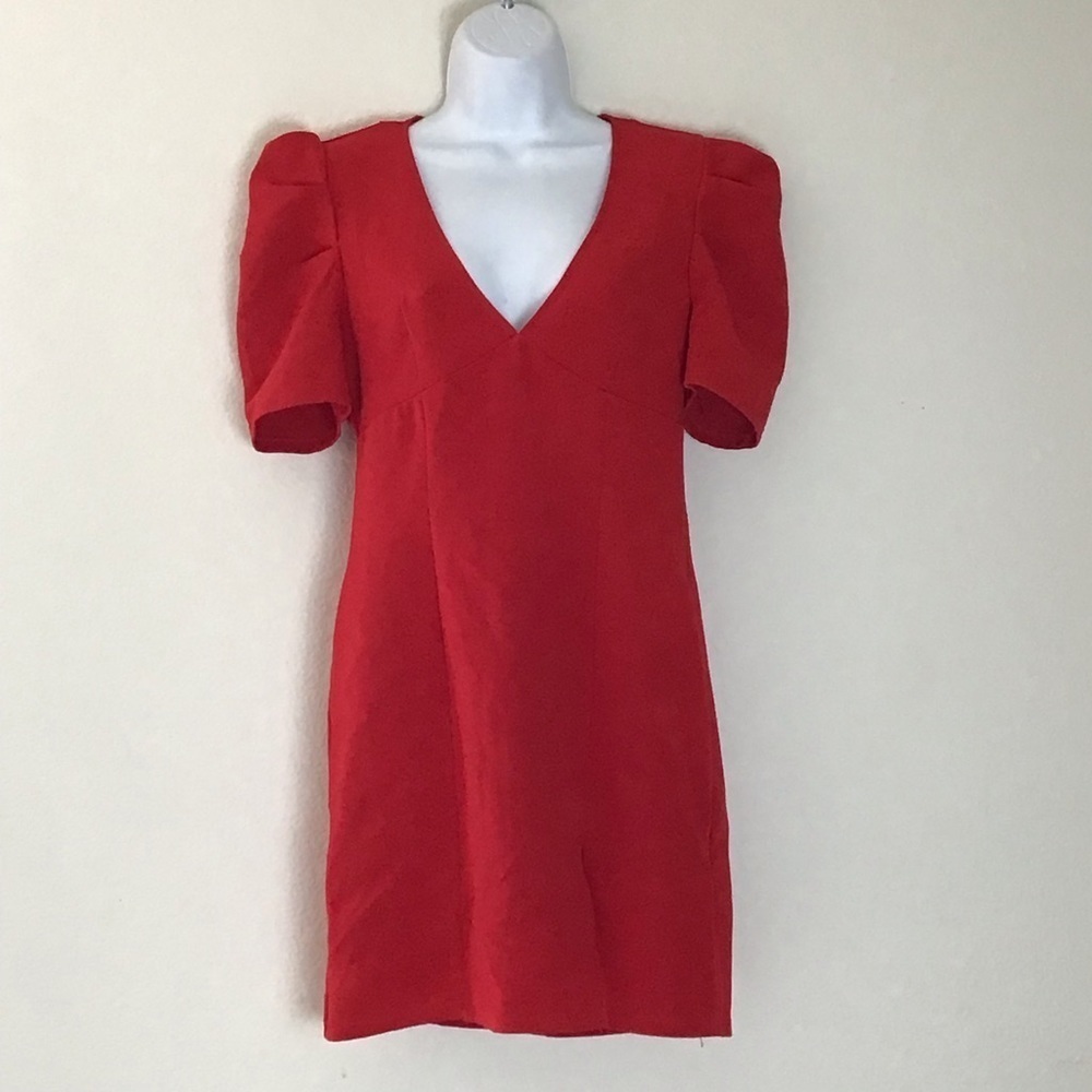 Forever 21 Red Puff Sleeve Mini Dress Short Sleeve V-Neck Party Dress Size Med - Picture 15 of 15